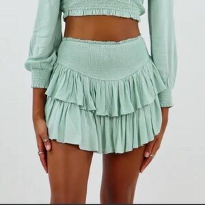 green ruffle mini skirt WORN ONCE